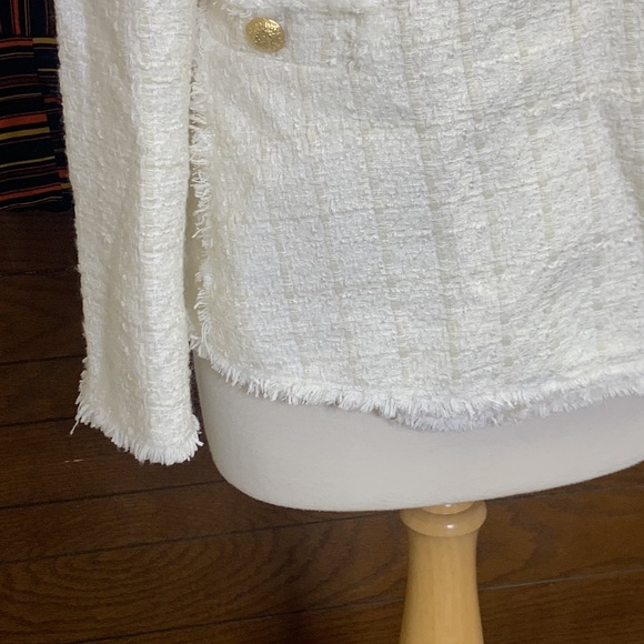 Zara Ivory Tweed Frayed Blazer (Like Balmain) Size XL Women Extra Large - Picture 3 of 16